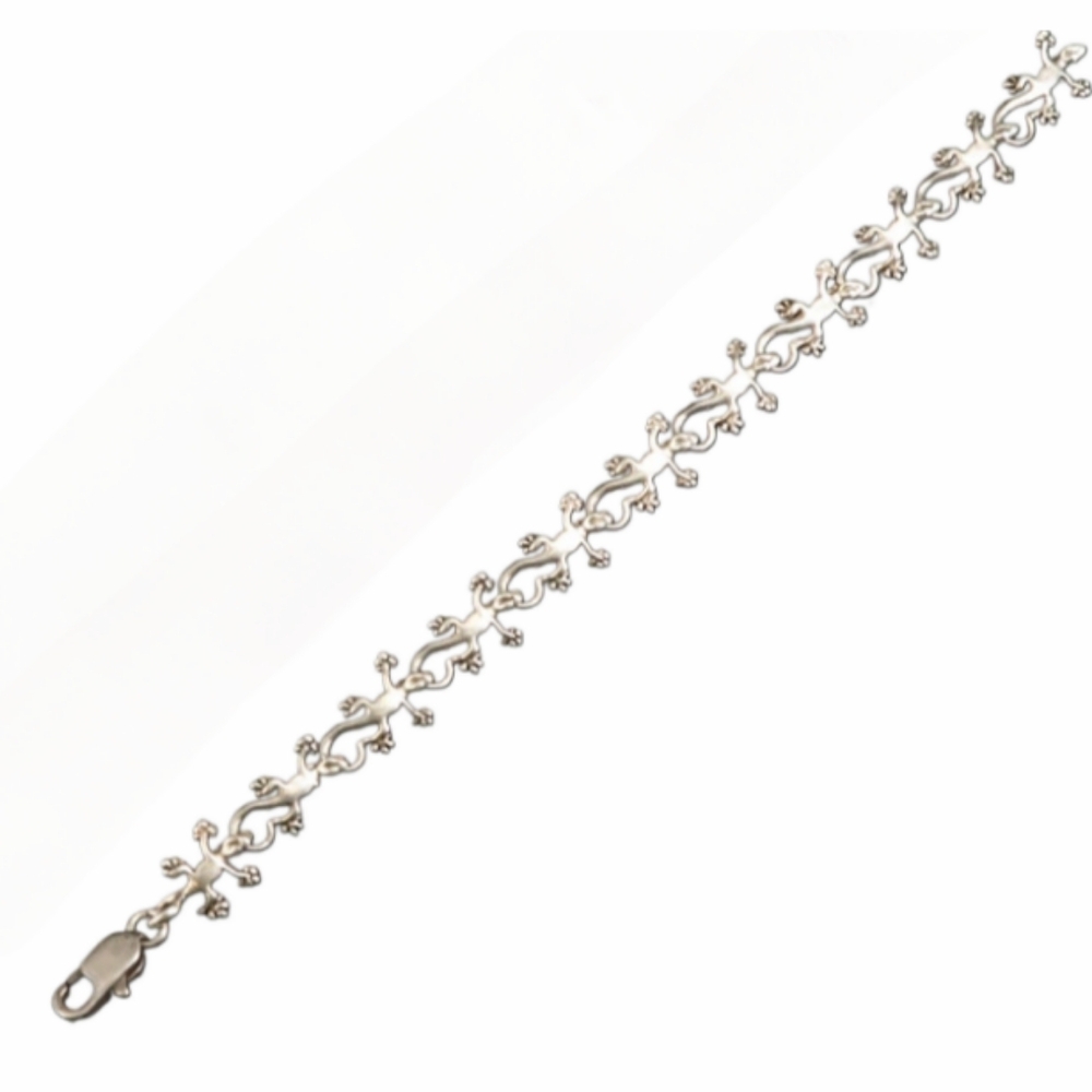 Sterling Silver Lizard Link Bracelet, 7" Long